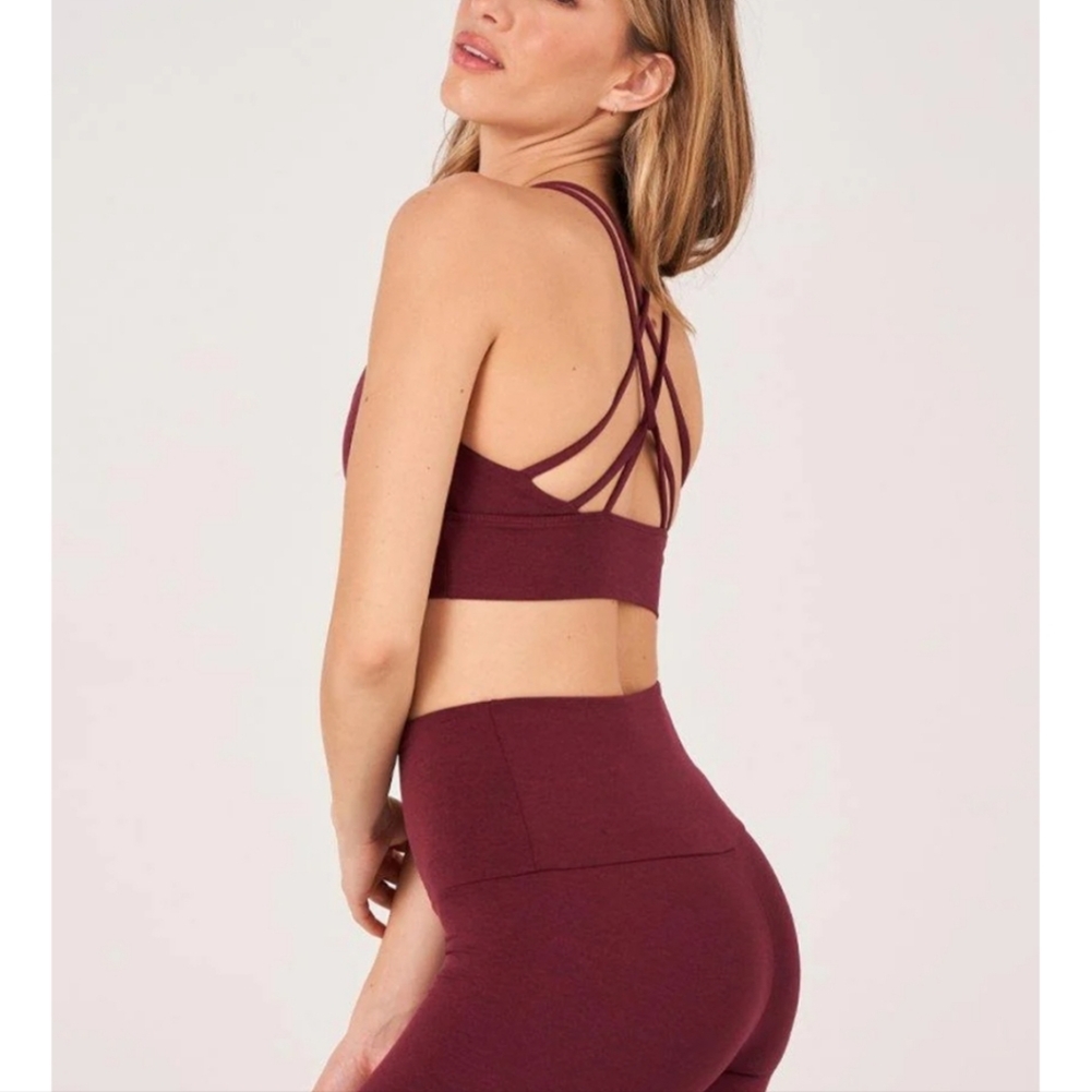 Onzie Luxe Bra Yoga Medium Large Wine Wireless Weave Women's Burgundy Sports Bra - Picture 2 of 4